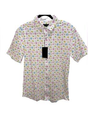 Loft 604 Flamingo Printed Button Down Shirt Size M
